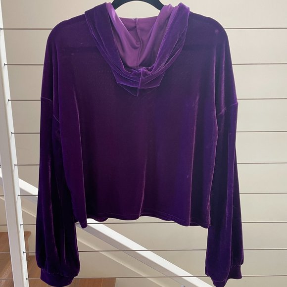 Zara Cropped Deep Purple Velvet Hoodie - Picture 3 of 4